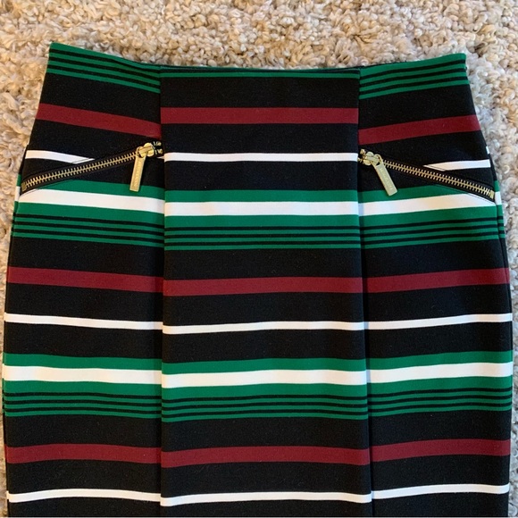 Michael Kors Green, Black, White, Burgundy Striped Skirt Size 2 Petite - Picture 2 of 8